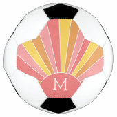 Retro streep sunrise - pastel koraal roze monogram voetbal (Voorkant)