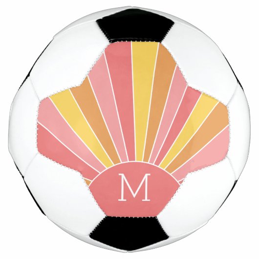 Retro streep sunrise - pastel koraal roze monogram voetbal (Voorkant)