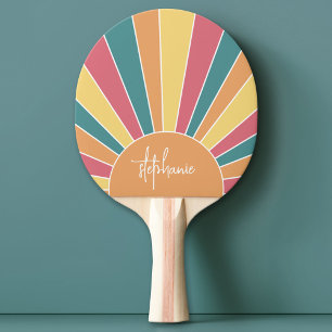 Retro streep zonsopgang - pastel regenboog script tafeltennisbatje