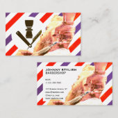 Retro  streepjes rood en blauw visitekaartje (Voorkant / Achterkant)