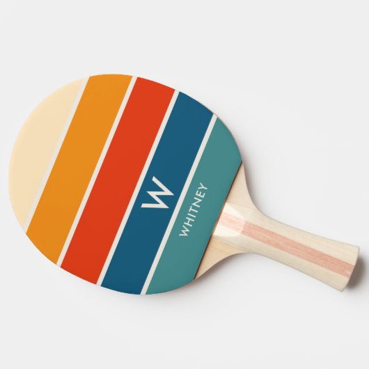 Retro-streepmonogram persoonlijk tafeltennisbatje (Zijkant)