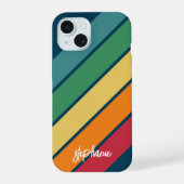 Retro streeppatroon regenboog - Script Naam iPhone 15 Case (Achterkant)