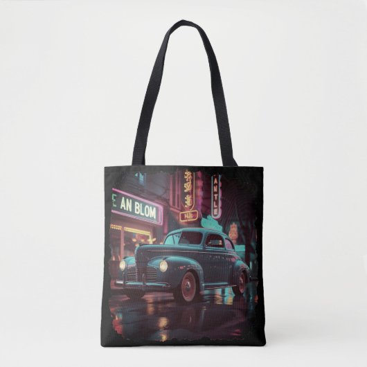 Retro Street Scene Art 1940s Classic Car  Tote Bag (Voorkant)