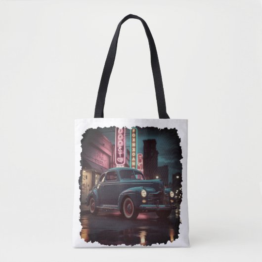 Retro Street Scene Art 1940s Classic Car  Tote Bag (Voorkant)
