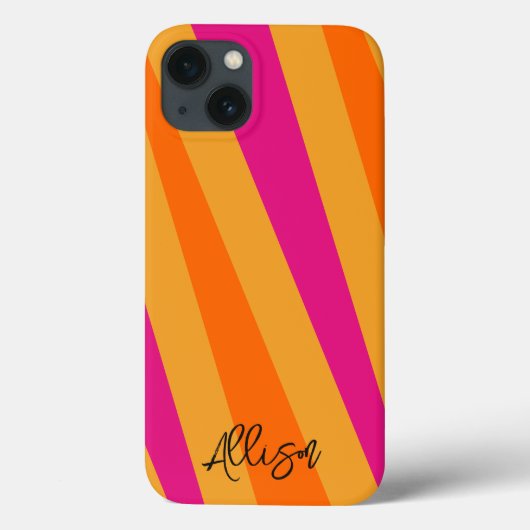 Retro strepen 70s Sinaasappel Mosterd Groovy Case-Mate iPhone Case (Achterkant)