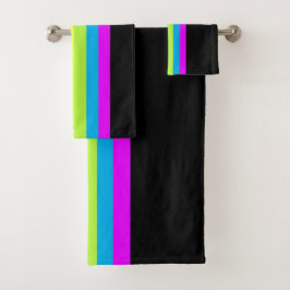 Retro Strepen Badhanddoeken (Zwart & Neon Multi) Bad Handdoek