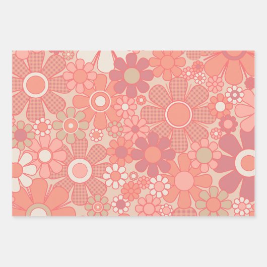 Retro Strepen en Bloemen in Pastel Blush Roze Inpakpapier Vel (Voorkant)