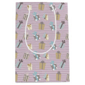 Retro Strepen en Gift Kerstmispatroon Medium Cadeauzakje (Voorkant)