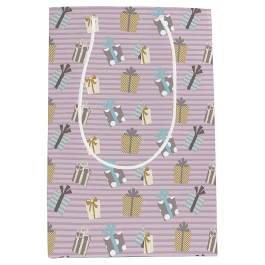 Retro Strepen en Gift Kerstmispatroon Medium Cadeauzakje (Voorkant)