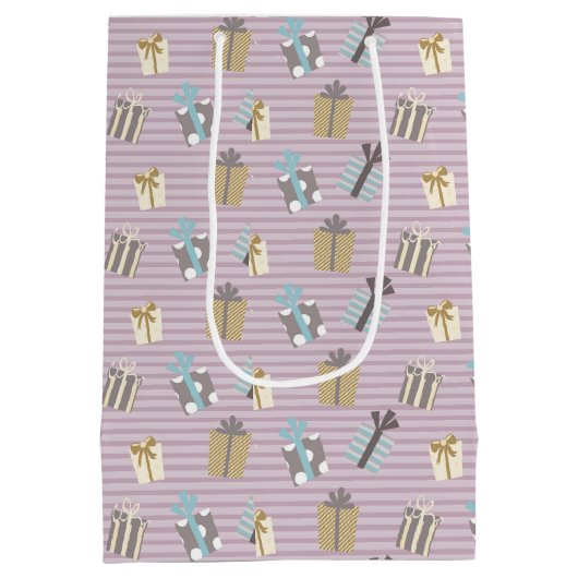 Retro Strepen en Gift Kerstmispatroon Medium Cadeauzakje (Achterkant)