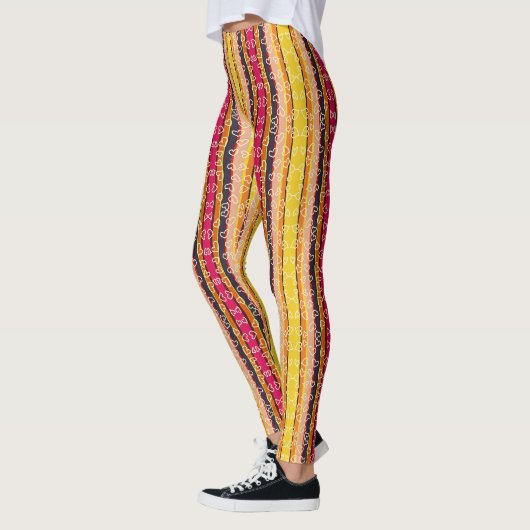 Retro Strepen en Harten Multi Kleur  Leggings (Links)