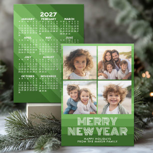Retro Strepen Groen - 2027 Kalender met 4 foto's Feestdagenkaart