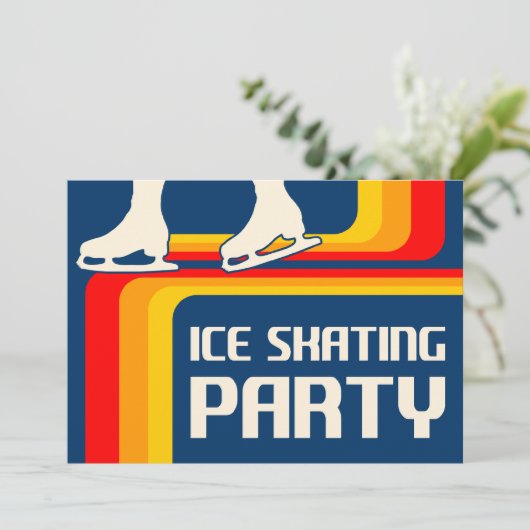retro - strepen ijsschaatsen uitnodiging (Staand voorkant)