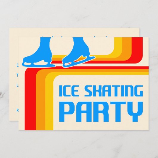 retro - strepen ijsschaatsen uitnodiging (Voorkant / Achterkant)