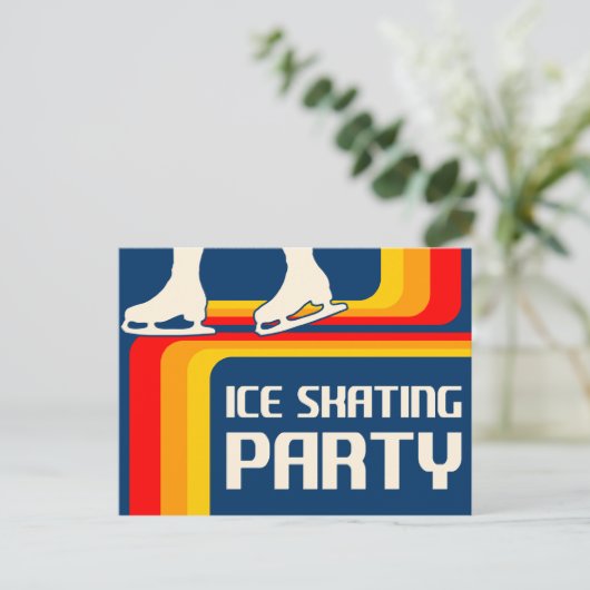 retro - strepen ijsschaatsen uitnodiging (Staand voorkant)