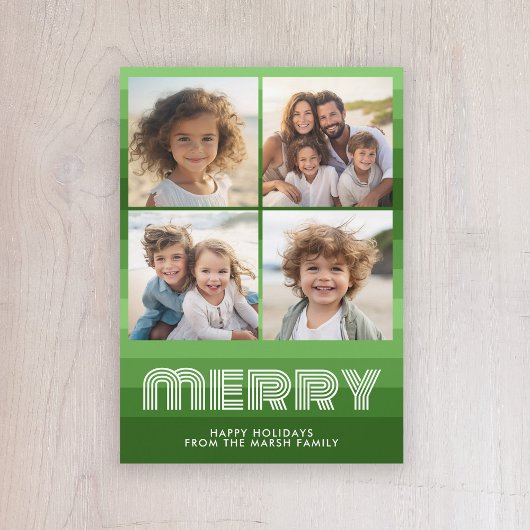 Retro Strepen in Olijfgroen - 4 Foto - Merry Feestdagenkaart