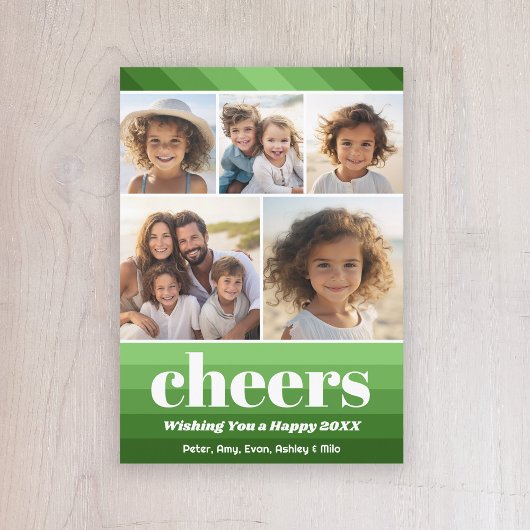 Retro Strepen in Olijfgroen - 5 Foto - Merry Feestdagenkaart