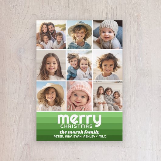 Retro Strepen in Olijfgroen - 9 Foto - Merry Feestdagenkaart