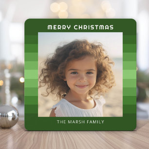 Retro Strepen - Kerstgroen - Eenvoudige Foto Feestdagenkaart