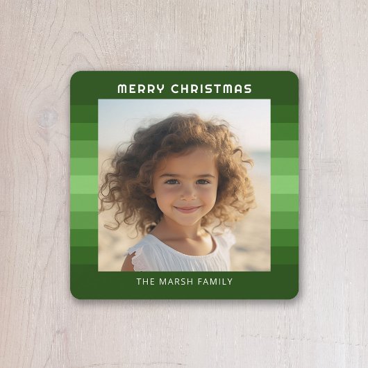 Retro Strepen - Kerstgroen - Eenvoudige Foto Feestdagenkaart