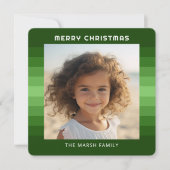 Retro Strepen - Kerstgroen - Eenvoudige Foto Feestdagenkaart (Voorkant)
