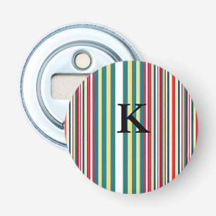 Retro strepen kleurrijke monogram initiaal letter button flesopener