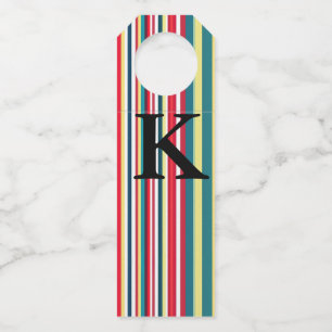 Retro strepen kleurrijke monogram initiaal letter flessenhanger