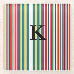Retro strepen kleurrijke monogram initiaal letter glazen onderzetter