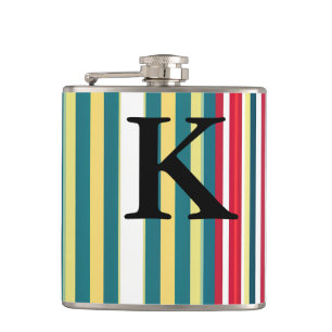 Retro strepen kleurrijke monogram initiaal letter heupfles
