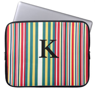 Retro strepen kleurrijke monogram initiaal letter laptop sleeve