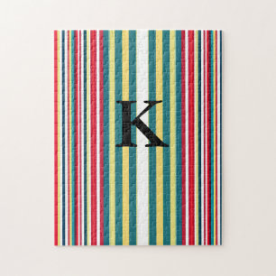 Retro strepen kleurrijke monogram initiaal letter legpuzzel