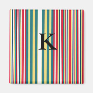 Retro strepen kleurrijke monogram initiaal letter magneet