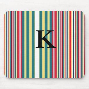 Retro strepen kleurrijke monogram initiaal letter muismat