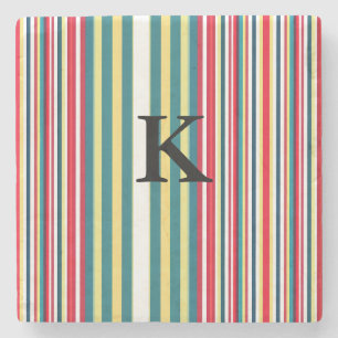 Retro strepen kleurrijke monogram initiaal letter stenen onderzetter