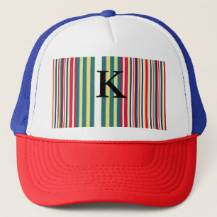 Retro strepen kleurrijke monogram initiaal letter trucker pet