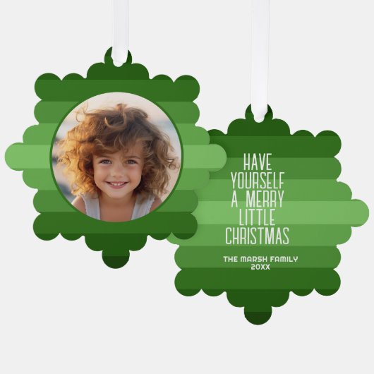 Retro Strepen met Cirkelfoto - Kerstgroen Ornament Kaart (Voorkant / Achterkant)