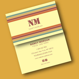 Retro Strepen Monogram Zakelijke Kaart Visitekaartje