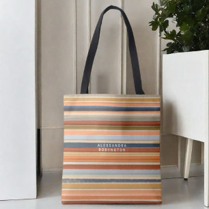 Retro strepen monogram  zonsondergang kleurrijk tote bag