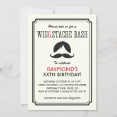 Retro strepen pruik en mustache bash verjaardagsfe kaart (Voorkant)
