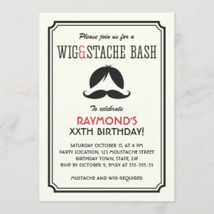 Retro strepen pruik en mustache bash verjaardagsfe kaart