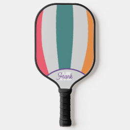 Retro strepen,  Rainbow Script Monogrammed Pickleball Paddle