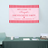 Retro Strepen Rood & Roze Meidenavondfeest Spandoek (Beurs)