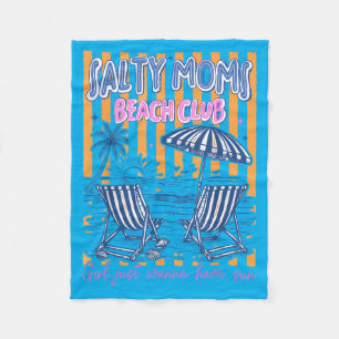 Retro Strepen Salty Moms Beach Club Zomer Vibes Fleece Deken