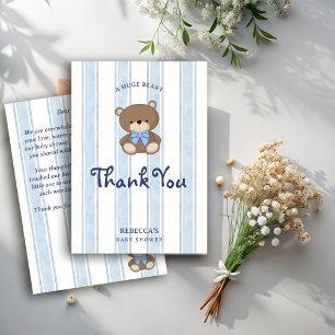 Retro  strepen teddybeer baby shower bedankkaart