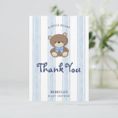 Retro  strepen teddybeer baby shower bedankkaart (Staand voorkant)