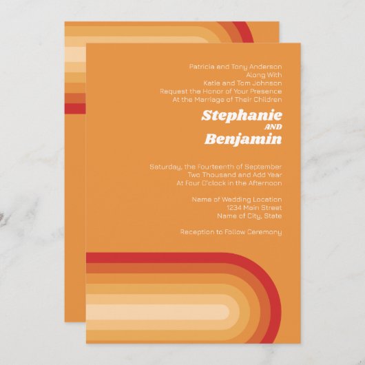 Retro strepen - Terra Cotta Sunset Modern Bruiloft Kaart (Voorkant / Achterkant)