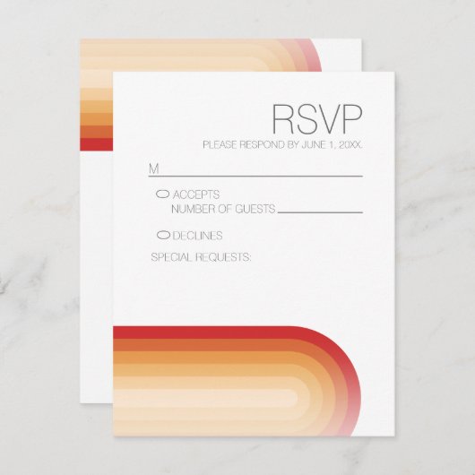 Retro strepen - Terra Cotta Sunset Modern Bruiloft RSVP Kaartje (Voorkant / Achterkant)