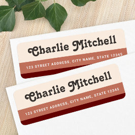 Retro strepen terracotta tan bruin retouradres etiket