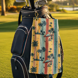 Retro Strepen Tropische Palmbomen Golfhanddoek