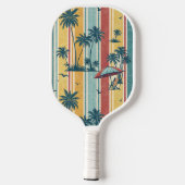 Retro Strepen Tropische Palmbomen Pickleball Paddle (Achterkant)
